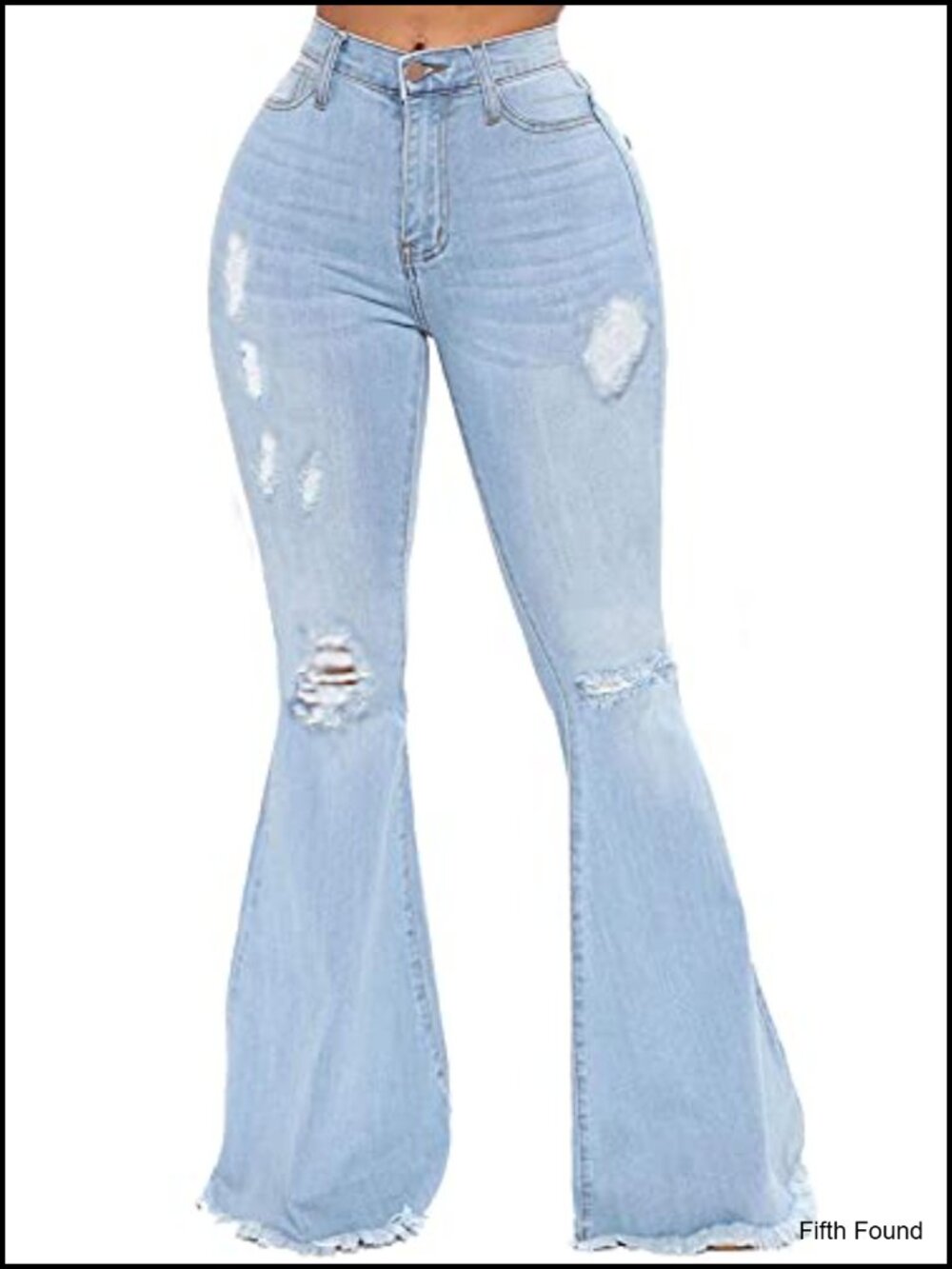 High Waisted Bell Bottom Jeans Ripped Raw Hem Flare Denim Pants